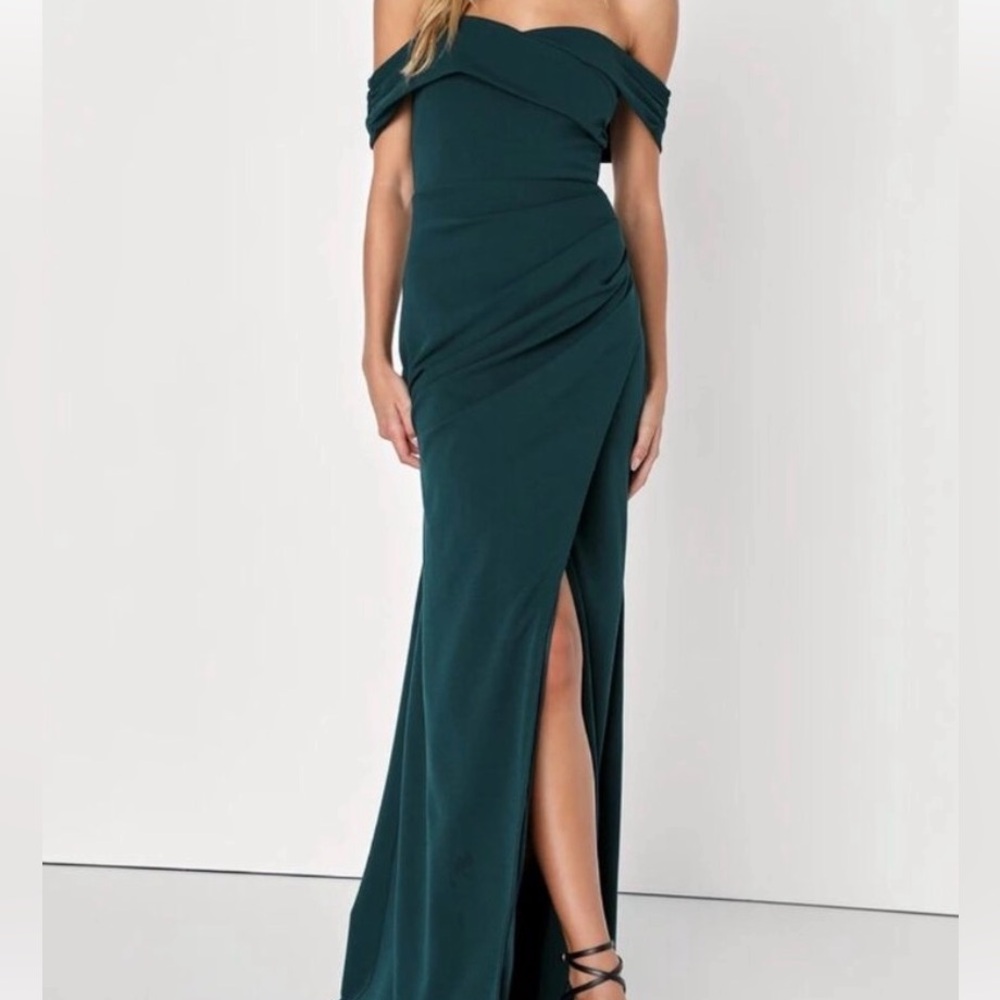 Lulus High-Class Presence Off-the-shoulder Maxi Dress - Emerald Green Color